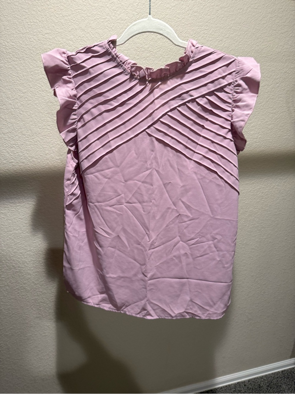 Light Pink Ruffle Sleeve Pleated Front Blouse